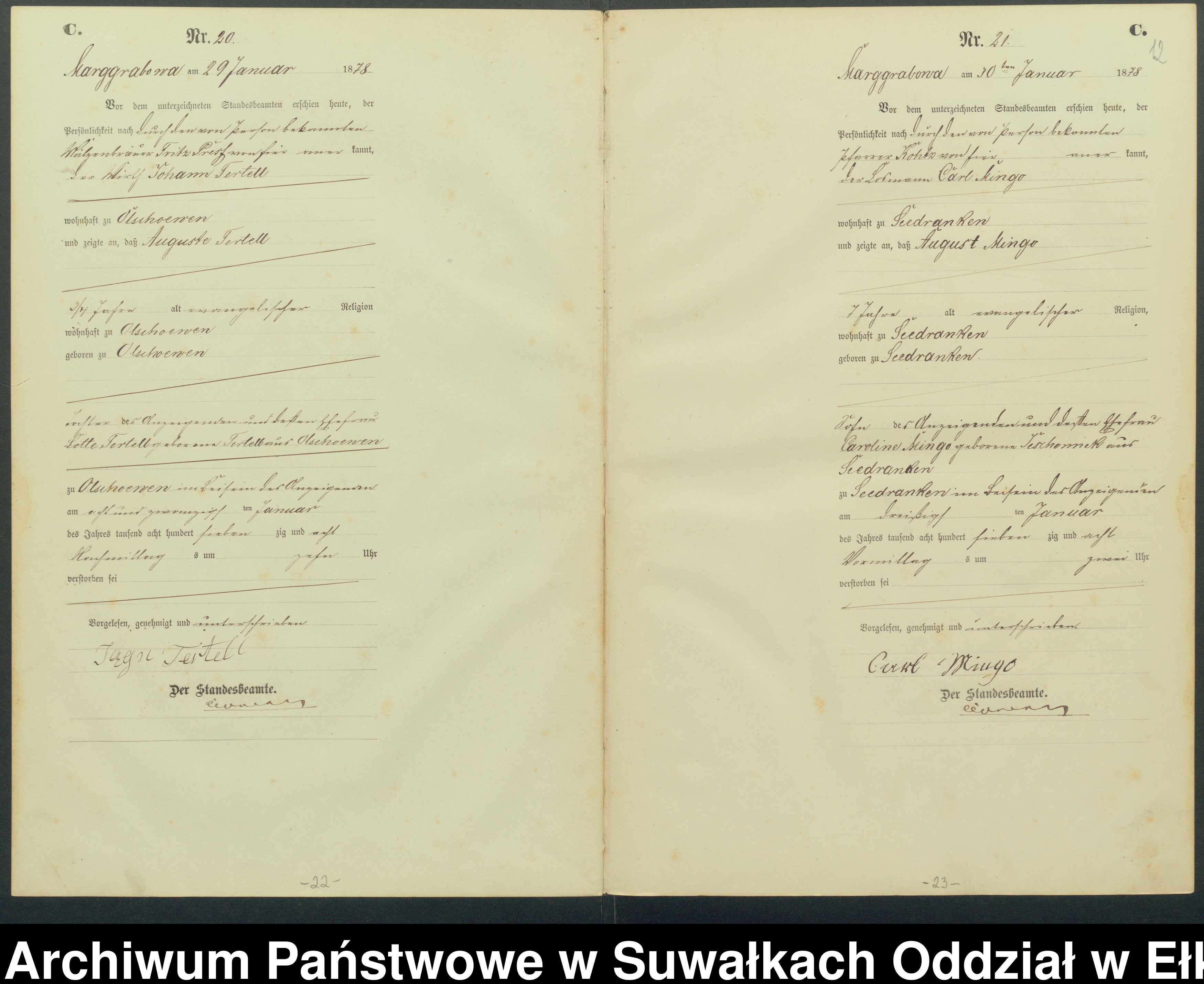 Skan z jednostki: Sterbe-Haupt-Register des Königlich Preussischen Standes-Amtes Landgemeinde Marggrabowa Kreis Oletzko