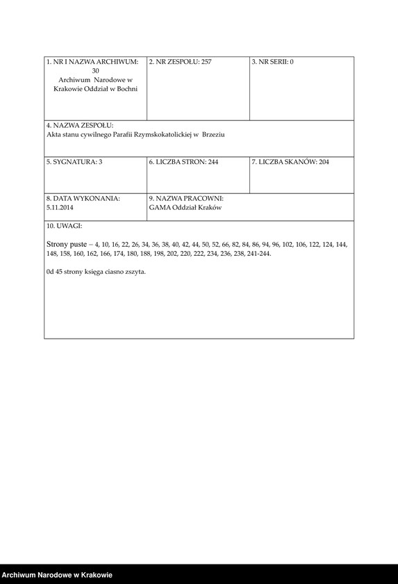 Obraz z jednostki "Księga aktu urodzenia - Brzezie, Chrość, Staniątki, Gruszki, Grodkowice, Szarów, Dąbrowa, Łysokanie, Zborczyce, Szczytniki, Surówki, Suchoraba, Czyżów, Świątniki"