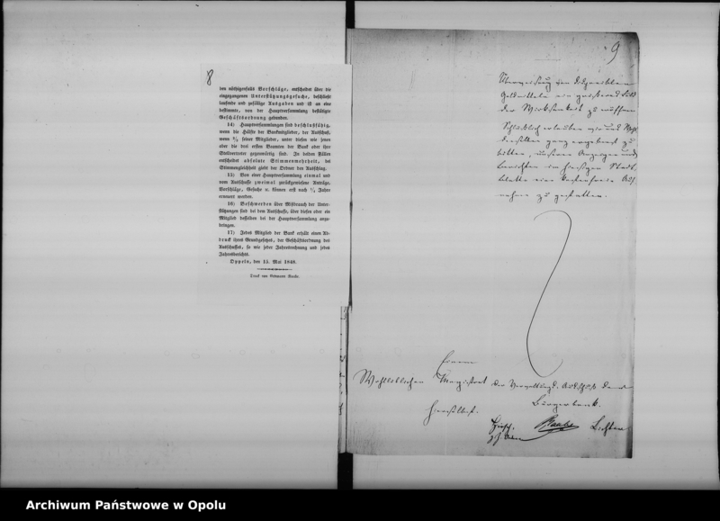 Obraz 10 z jednostki "Acta des Magistrats zu Oppeln betreffend die Hiesige Bürgerbank später benannt Hilfs - Darlehns - Kasse für selbständige Gewerbetreibende de Anno 1848 - 66"