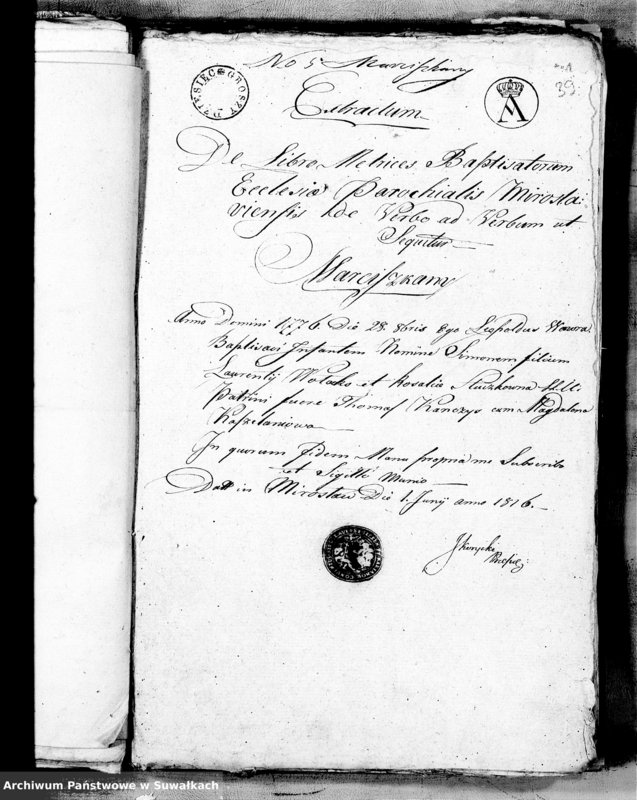 image.from.unit.number "Metryki Zaślubionych Gminy Mirosławskiej z Roku 1816"