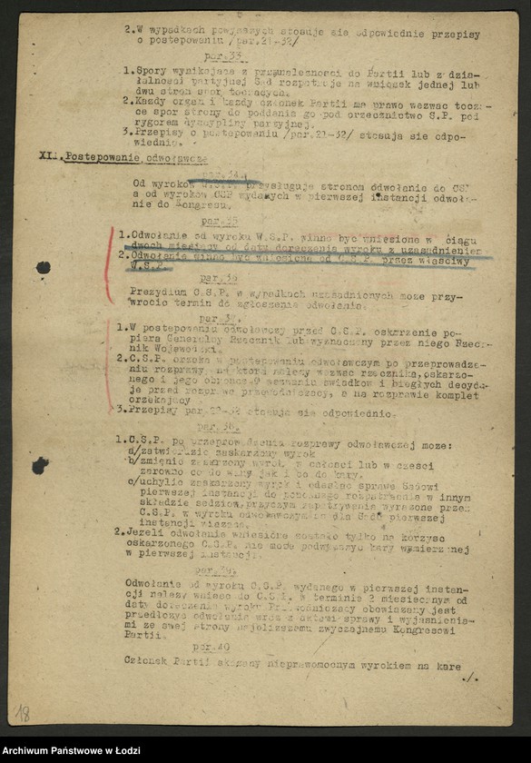 Obraz 18 z jednostki "Regulaminy Rzecznika oraz Komisji Kontroli Partyjnej i Sądu Partyjnego"