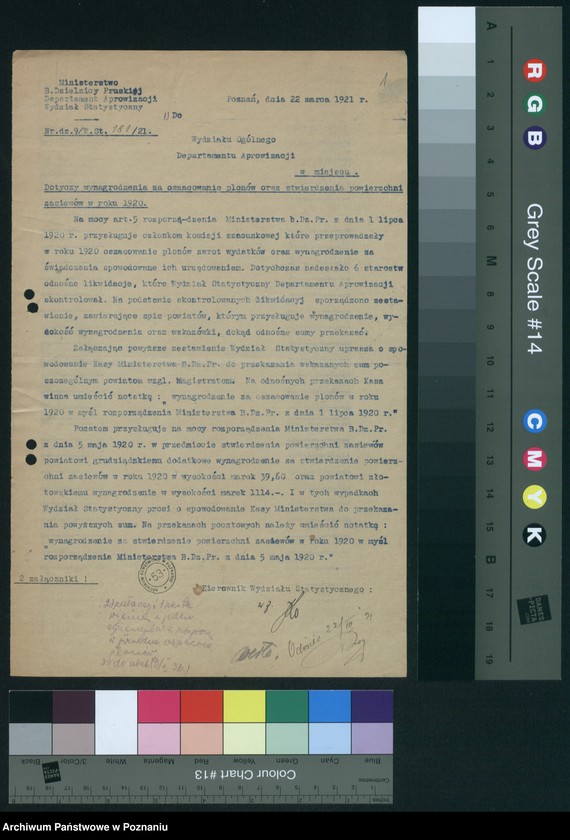 Obraz 3 z jednostki "[Statystyka produkcji rolnej - wynagrodzenia za oszacowanie plonów oraz stwierdzenie powierzchni zasiewów w 1920 roku]"