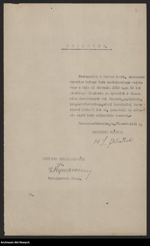 image.from.unit.number "Ułaskawienia z b. Kongresówki - uwzględnione, dotyczące: zabójstw, napadów, oporu wobec urzędnika, kradzieży, łapówkarstwa, defraudacji leśnej, tajnego gorzelnictwa."