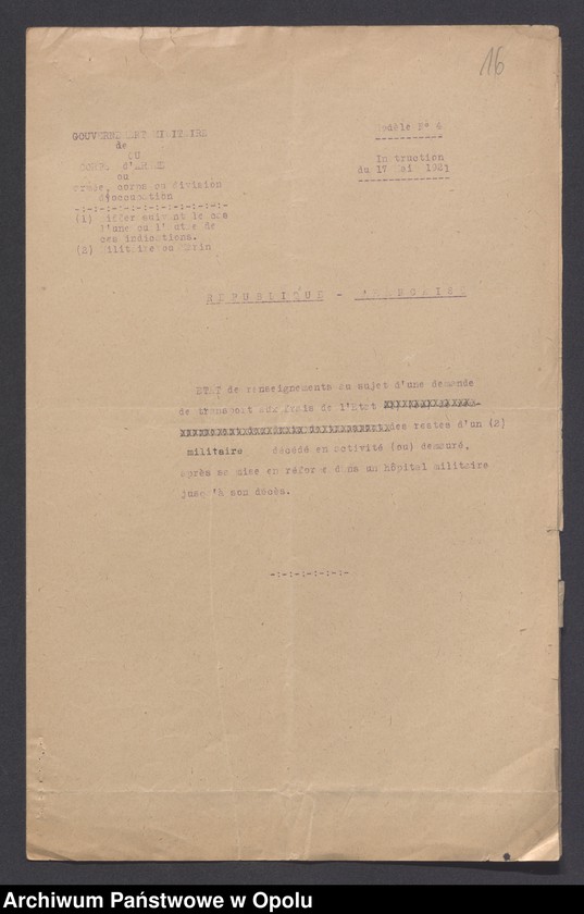 Obraz 18 z jednostki "Service de Sante-Evacuations Hopitaux-Hygiene des Troupes-Prostitution /Korsepondencja z zakresu służby zdrowia, ewakuacja, szpitale, higiena, prostytucja/ 14.06.1921 - 5.07.1922"
