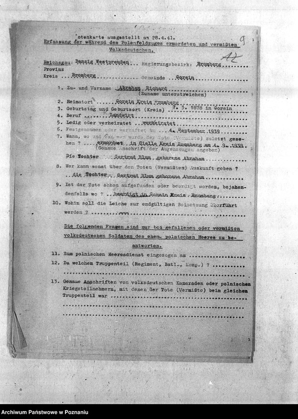 Obraz 13 z jednostki "Amtliche Meldungen. Amtsbezirke Fordon, Falkenberg, Slesin, Monkowarsk - Kreis Bromberg (Bydgoszcz)"