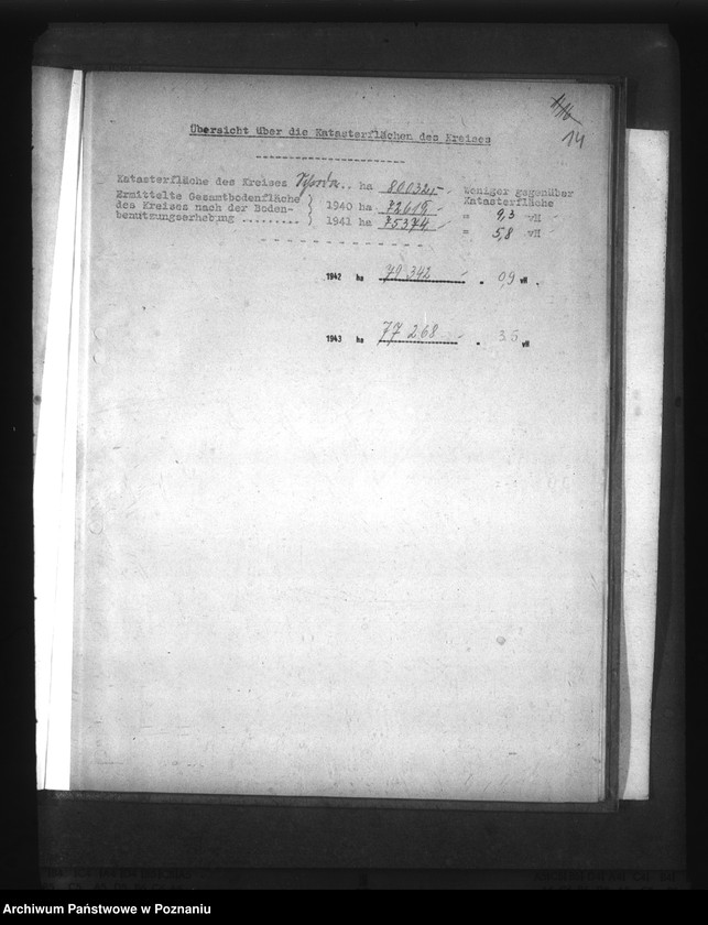 Obraz 18 z jednostki "Gegenüberstellung der ermittelten Wirtschaftsfläche zur Katasterfläche mit Regierungs- und Gauergebnis"