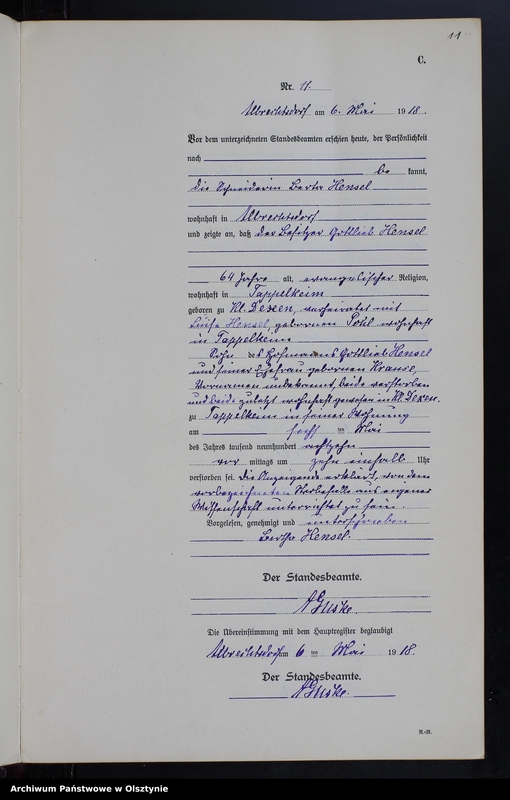 Obraz 13 z jednostki "Sterbe-Neben-Register Nr 1 - 32 [ Księga zgonów - wtóropis ]"