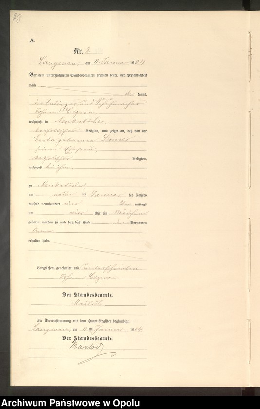 image.from.unit.number "Geburts-Neben-Register Standesamts Langenau pro 1904"