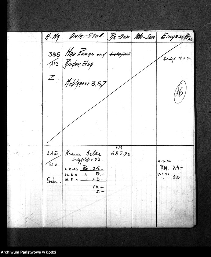 Obraz 19 z jednostki "[Spis obywateli polskich i niemieckich domagających się wypłaty komornego z ich domów znajdujących się w getcie]"