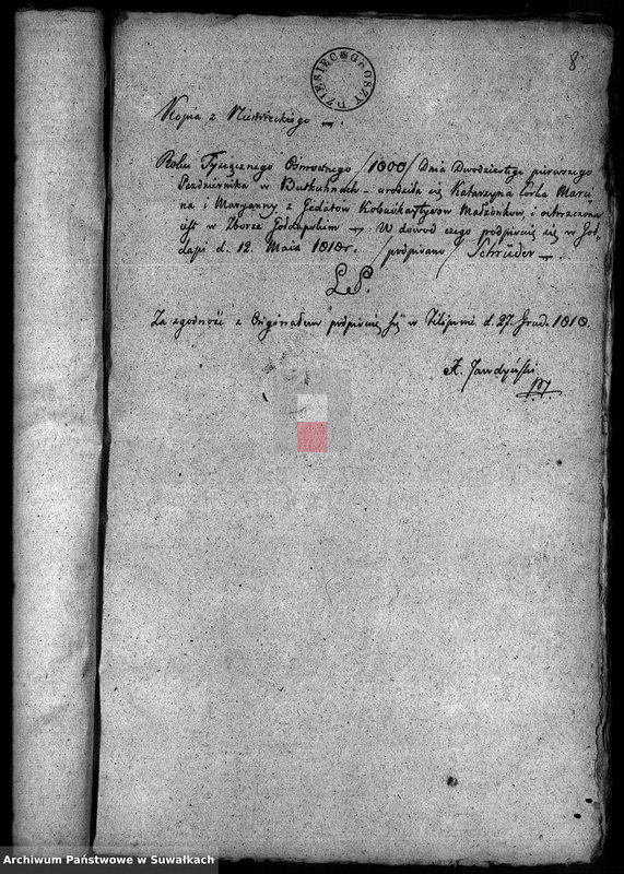 Obraz 8 z jednostki "Annexa Akt do Zaślubienia w Gminie Filipowskiey z Roku 1819"
