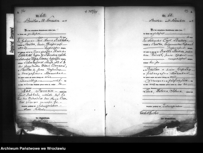 image.from.unit.number "Geburts-Haupt-Register Breslau I 1874 Band 2"