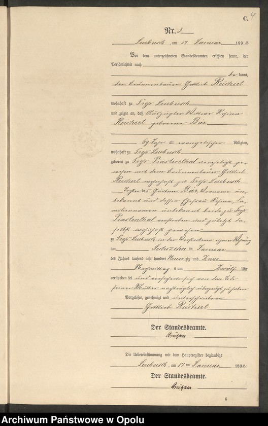 image.from.unit.number "Sterbe-Neben-Register Standes-Amt Leubusch 1892"