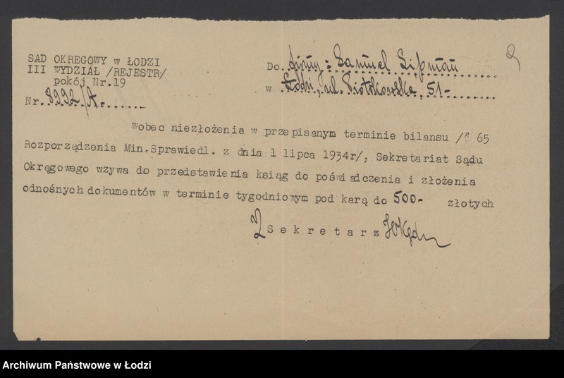 Obraz 11 z jednostki "Samuel Lipman – sprzedaż towarów włókieniczych"