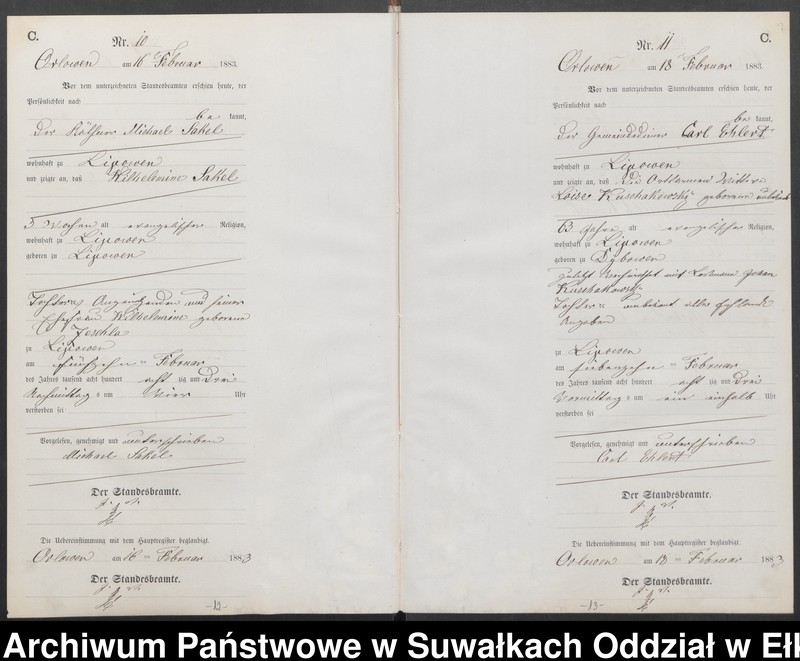 image.from.unit.number "Sterbe-Neben-Register des Preussischen Standes-Amtes Orlowen Kreis Loetzen für das Jahr 1883"