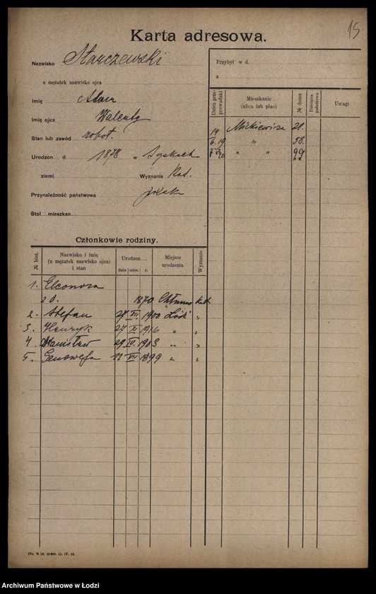 Obraz 17 z jednostki "[Spis ludności Łodzi] Starczewska-Stasiak"