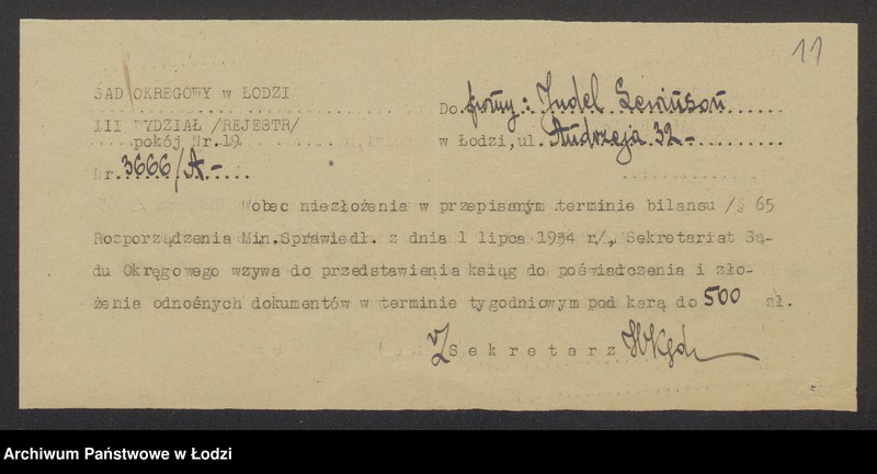 Obraz 13 z jednostki "Judel Lewinson- sprzedaż odpadków, surowców, przędzy i manufaktury"