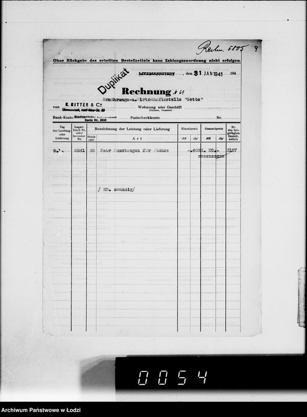 Obraz 12 z jednostki "Ritter et Co.Rechnungen [za dostawy towarów dla Getta]"