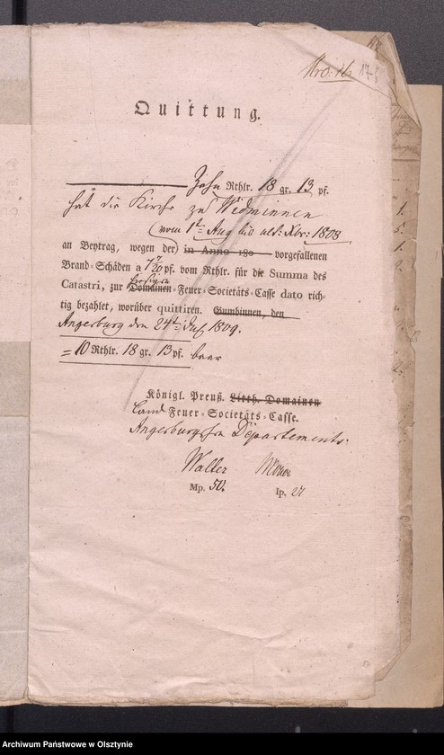 image.from.unit.number "Beläge zu der 1808-1809ten Widminnschen Jahres Kirchen und Armen Kassen Rechnung"