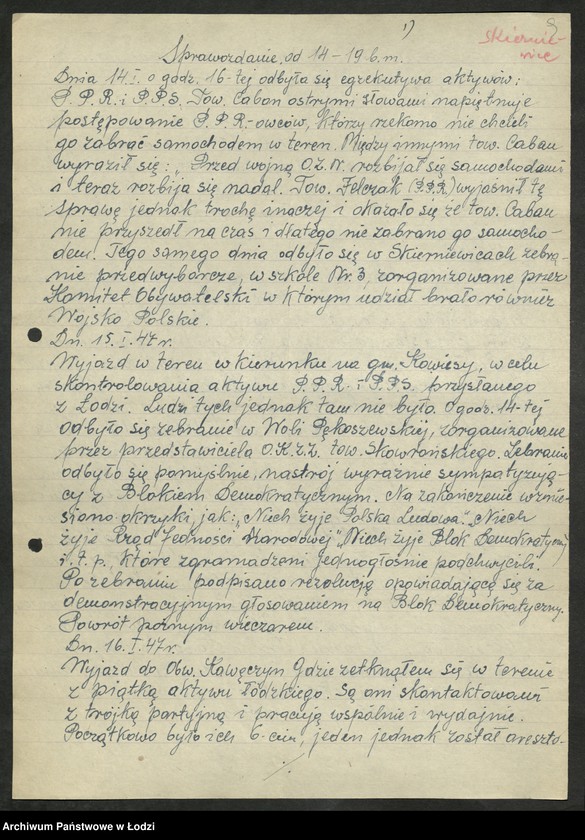 Obraz 10 z jednostki "Wybory do Sejmu okręg VII Skierniewice [- sprawozdania z przebiegu akcji wyborczej i głosowania, składy osobowe Obwodowych Komisji Wyborczych]"