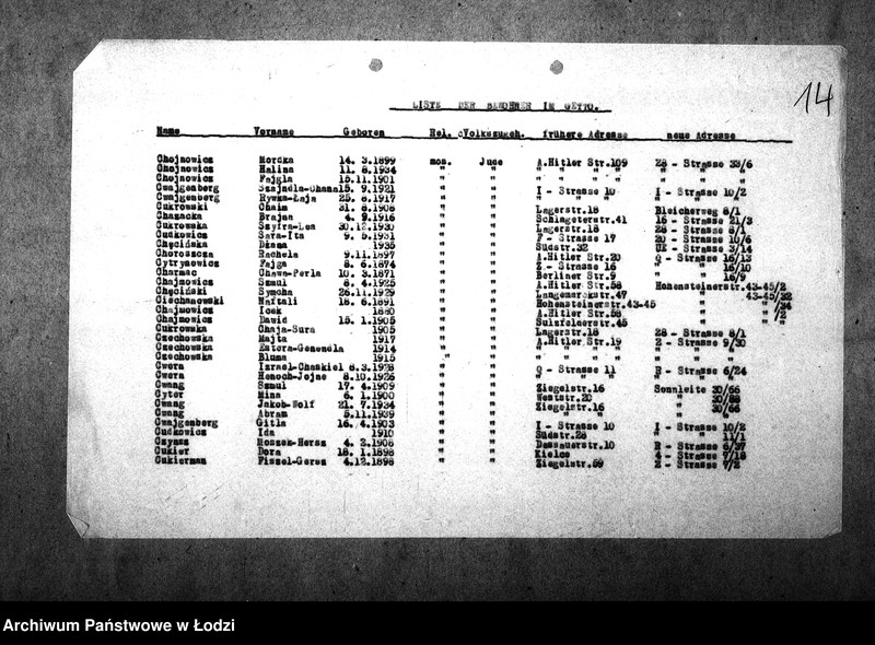 Obraz 18 z jednostki "[Alfabetyczny spis mieszkańców getta. Litera C]"