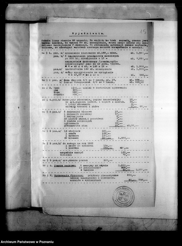 Obraz 19 z jednostki "Miejska Szkoła Rzemieślniczo-Przemysłowa- Ostrów [budżet na rok 1932]"