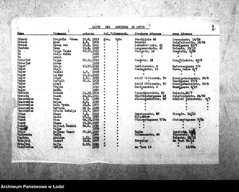 Obraz 5 z jednostki "[Alfabetyczny spis mieszkańców getta. Litera U]"