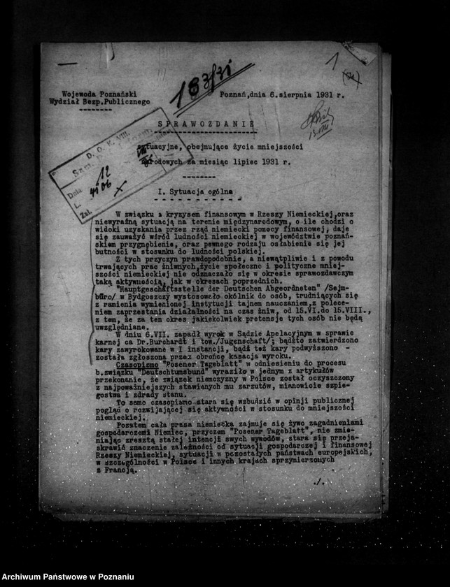 Obraz 5 z jednostki "Sprawozdania sytuacyjne z życia mniejszości narodowych za miesiące lipiec, sierpień, wrzesień 1931 r."