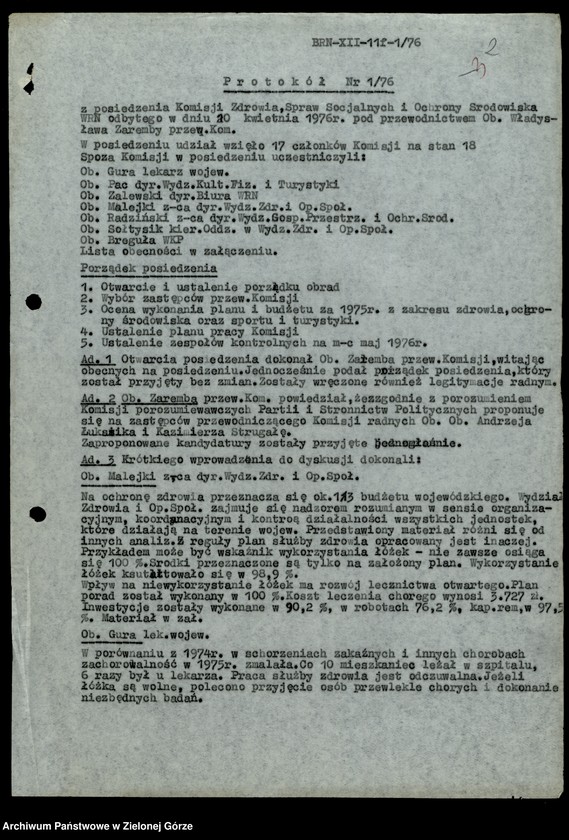 image.from.unit.number "Protokóły z posiedzeń Komisji Zdrowia, Spraw Socjalnych i Ochrony Środowiska Wojewódzkiej Rady Narodowej w Zielonej Górze"