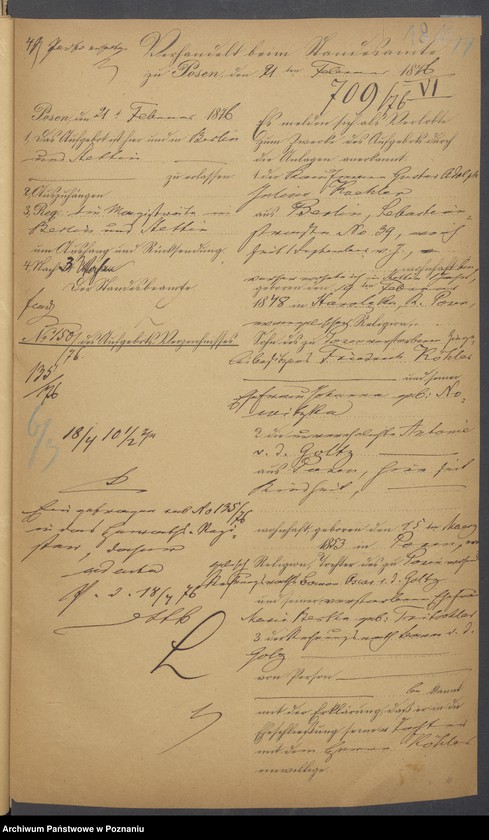 Obraz 20 z jednostki "Die von den Verlobten beigebrachten Urkunden zur Eheschliessung pro 1876"