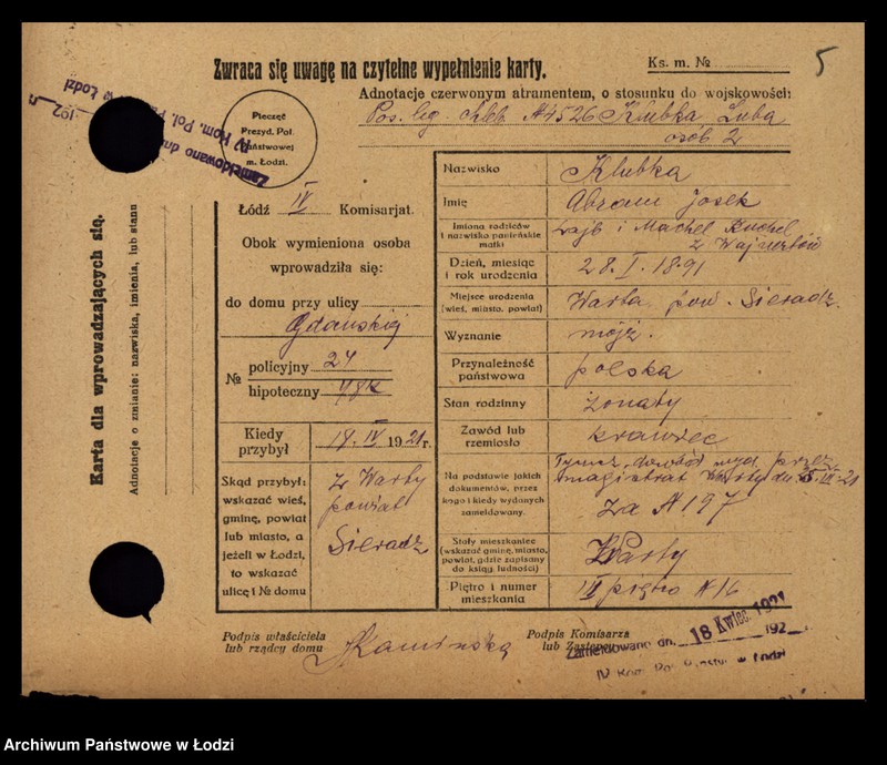 Obraz 7 z jednostki "[Spis ludności Łodzi] Kluka - Kmieć"