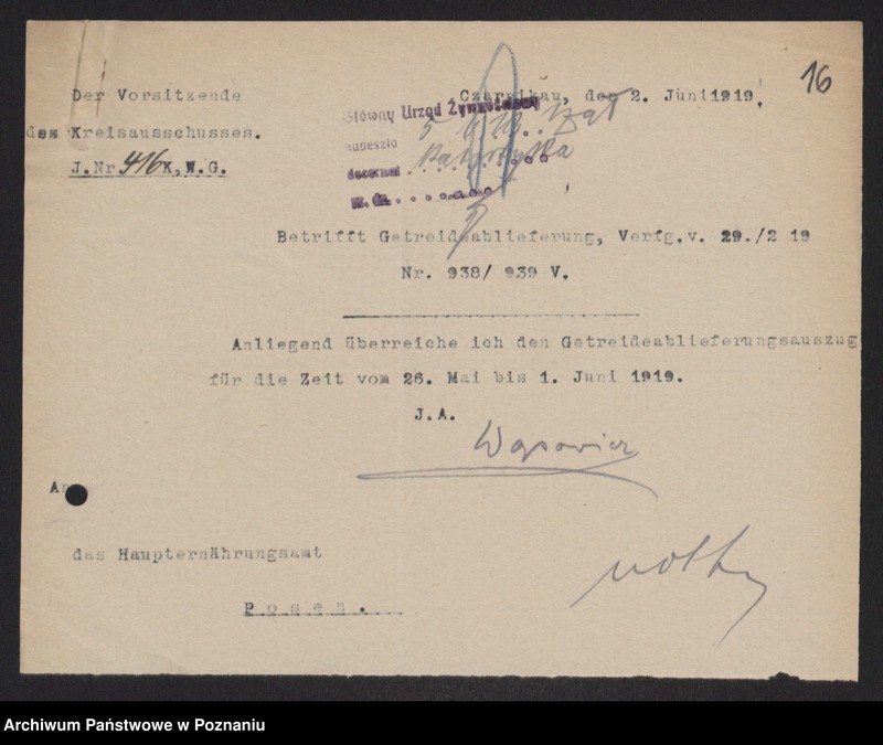 Obraz 18 z jednostki "[Wykazy odstawionego zboża przez Związek Komunalny w Czarnkowie]"