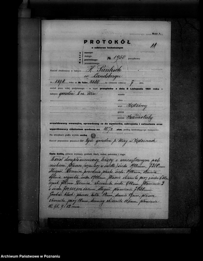 Obraz 15 z jednostki "Gorzelnia w majętności Sędziwy powiat szamotulski własność Dr Wiza nr woj. kotła 64"