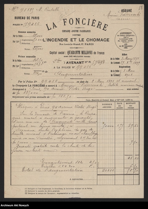 image.from.unit.number "Europejskie towarzystwa ubezpieczeniowe. Polisy, przekazy, zestawienia, korespondencja"
