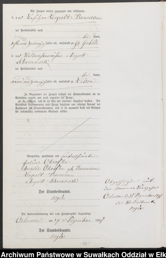 image.from.unit.number "Heiraths-Neben-Register des Preussischen Standes-Amtes Orlowen Kreis Loetzen für das Jahr 1891"