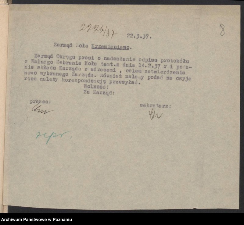 Obraz 11 z jednostki "Krzemieniewo, powiat Leszno - akta koła."