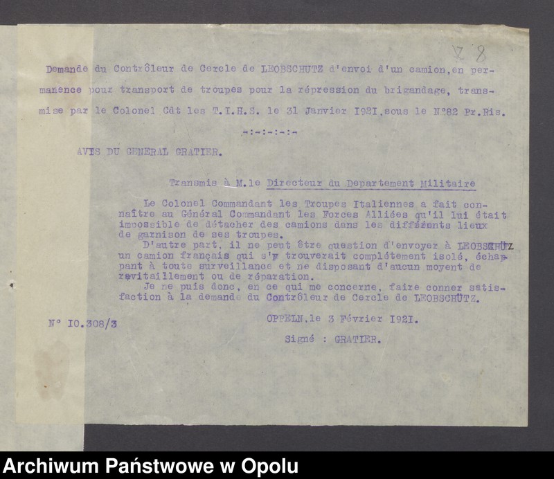 image.from.unit.number "Sorties /Korespondencja własna wychodząca, pisma, zarządzenia, potwierdzenia telefoniczne/ 1.02.-13.04.1921"