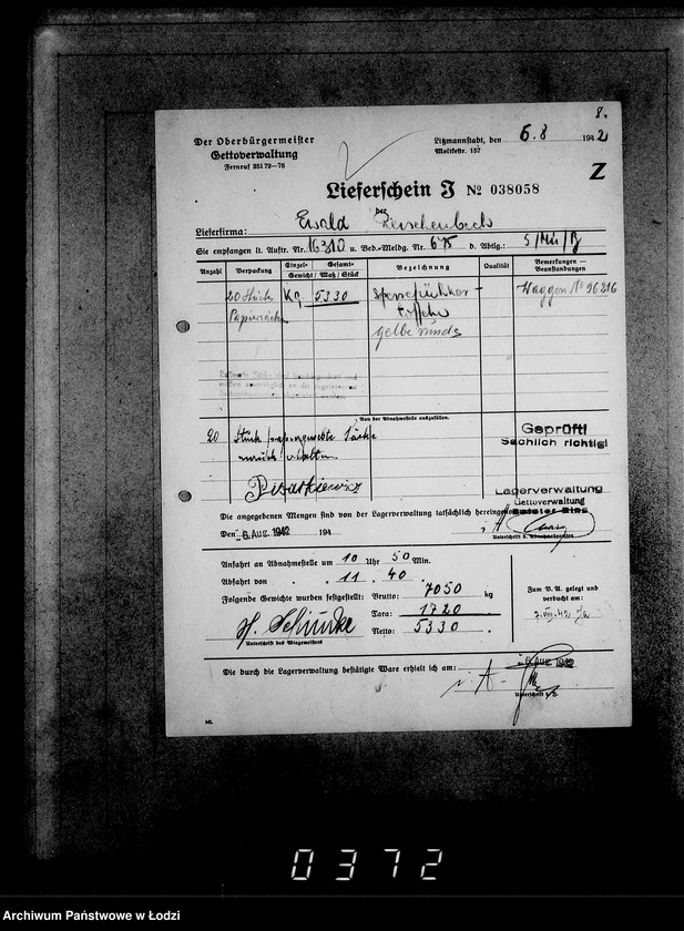 Obraz 12 z jednostki "Aufträge, [Lieferscheinen und Rechnungen] 16251-16310 [Dostawa żywności do Getta]"