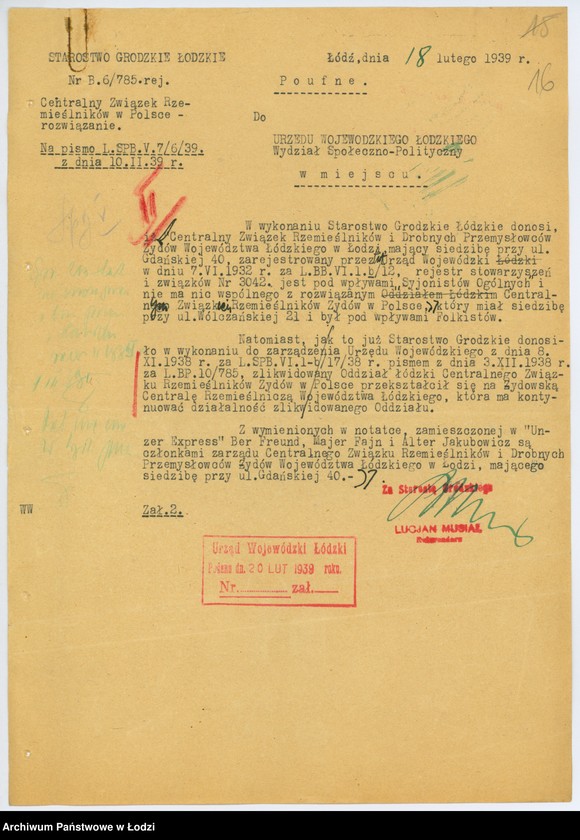Obraz 19 z jednostki "[Sprawa rozwiązania Centralnego Związku Rzemieślników Żydów w Polsce]"