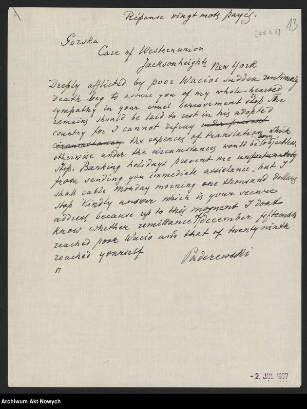 image.from.unit.number "Ignacy i Helena Paderewscy. Korespondencja; L.22"