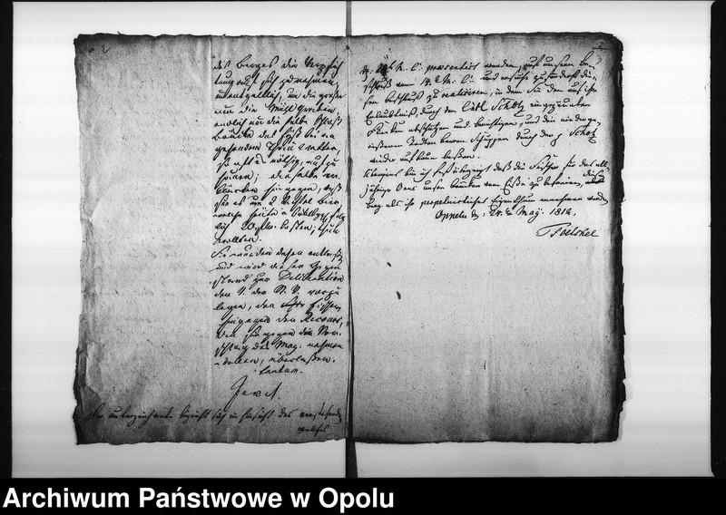 Obraz 6 z jednostki "Acta des Magistrats zu Oppeln betreffend die Ueberlassung des sogenannten städtischen Fischer Bergels an die auf der Domainen Amts Fischerey wohnenden Fischer für die Befungniss die Brücken aufzueissen Vol: I de anno 1812"