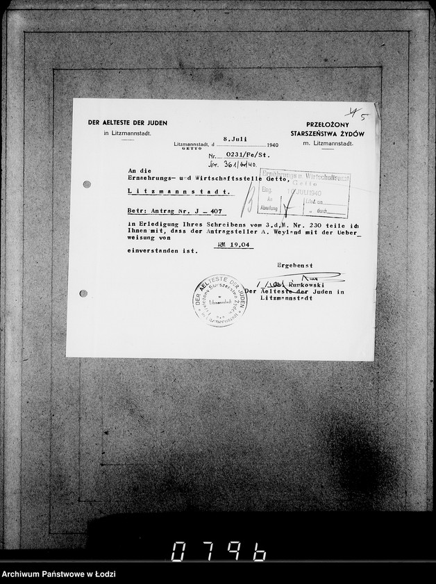 Obraz 9 z jednostki "J[uden] 406-420 [Wnioski Żydów z Getta o zwrot należności za pracę lub towar wzięty na kredyt]"