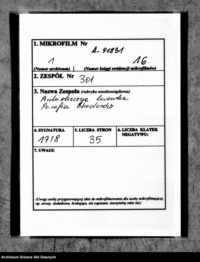 image.from.unit.number "Parafia: Chodorów. Dekanat: Świrz. Księga metrykalna ślubów tylko dla wsi Wołczatycze."