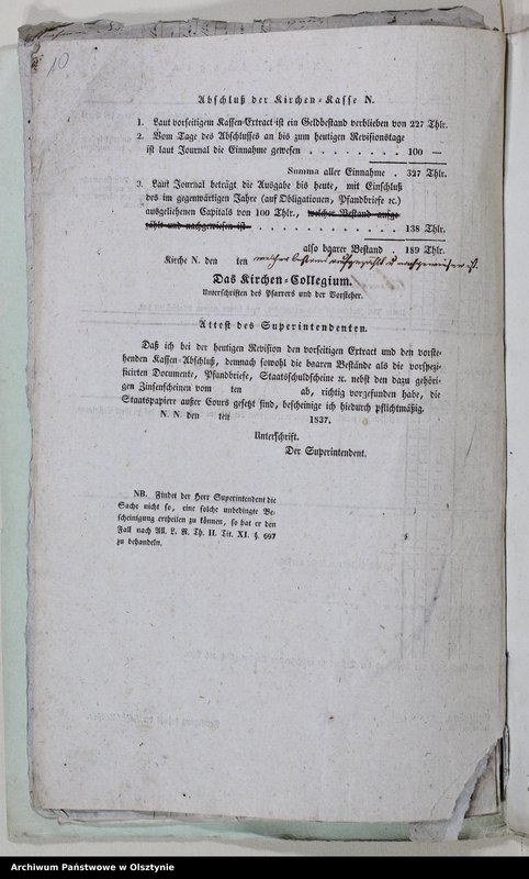 image.from.unit.number "Ertract aus der Jahres Rechnung der Kirchen Kasse zu Saalfeld"