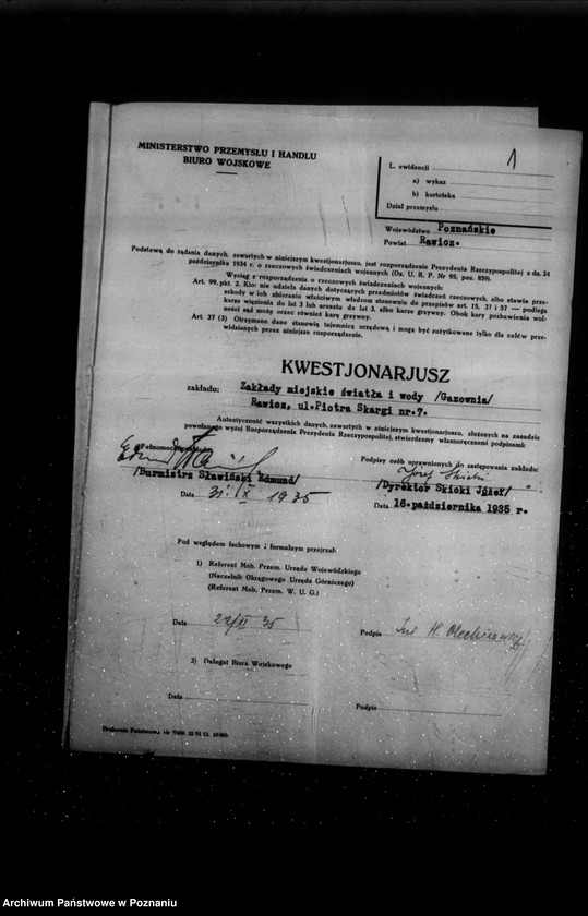 Obraz 5 z jednostki "Kwestionariusz Elektrowni Miejskiej w Rawiczu"