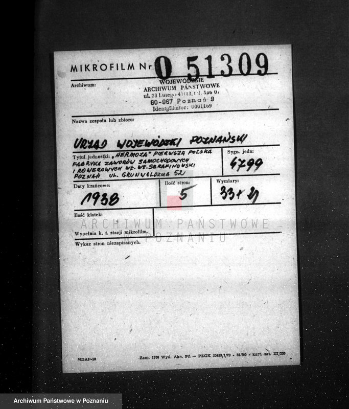 Obraz 2 z jednostki ""Hermeza" Pierwsza Polska Fabryka zaworów samochodowych i rowerowych własność Wł. Serafinowski - Poznań ul. Grunwaldzka 52"