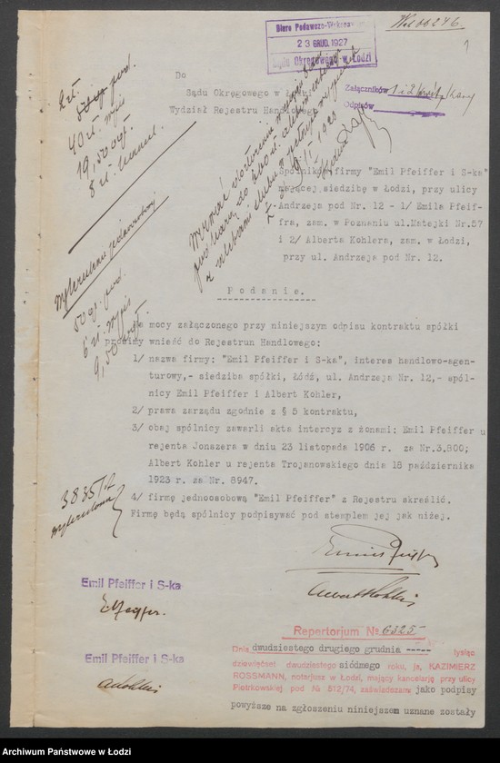 Obraz 3 z jednostki "Emil Pfeiffer i S-ka- reprezentacja firm krajowych i zagranicznych, sprzedaż towarów w ich imieniu"