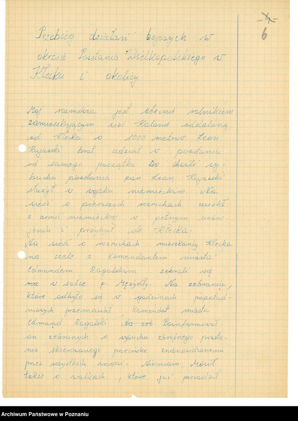 Obraz 19 z jednostki "Relacje i wspomnienia dotyczące powstania wielkopolskiego: 1. Kiełczewo, powiat Kościan, województwo poznańskie, 2. Kłecko, powiat Gniezno, województwo poznańskie, 3. Kościan, powiat Kościan, województwo poznańskie, 4. Kobylin, powiat Krotoszyn, województwo poznańskie, 5. Kowalewo, powiat Pleszew, województwo poznańskie, 6. Koźmin, powiat Turek, województwo poznańskie. Zdjęcia: s.64 - fotografia autora relacji."