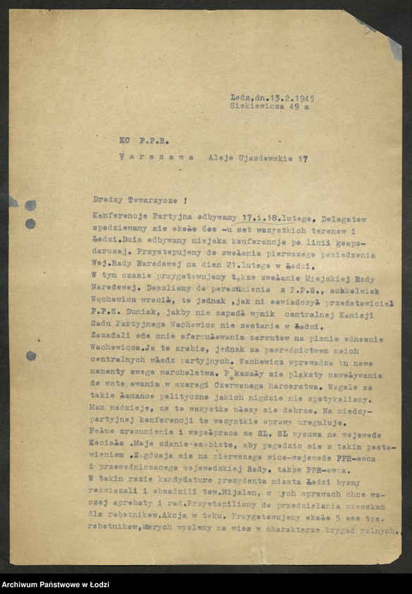 Obraz 4 z jednostki "Korespondencja I-go Sekretarza Komitetu Wojewódzkiego Polskiej Partii Robotniczej"