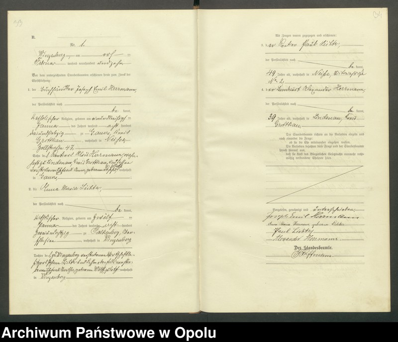 image.from.unit.number "Heirats-Register (Haupt-Register) Standesamt Winzenberg 1908 vol. 1 No. 1 bis 1912 No. 4."