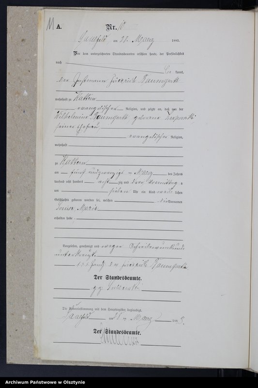 image.from.unit.number "Geburts-Neben-Register Nr 1 - 20 /Fragment księgi/"